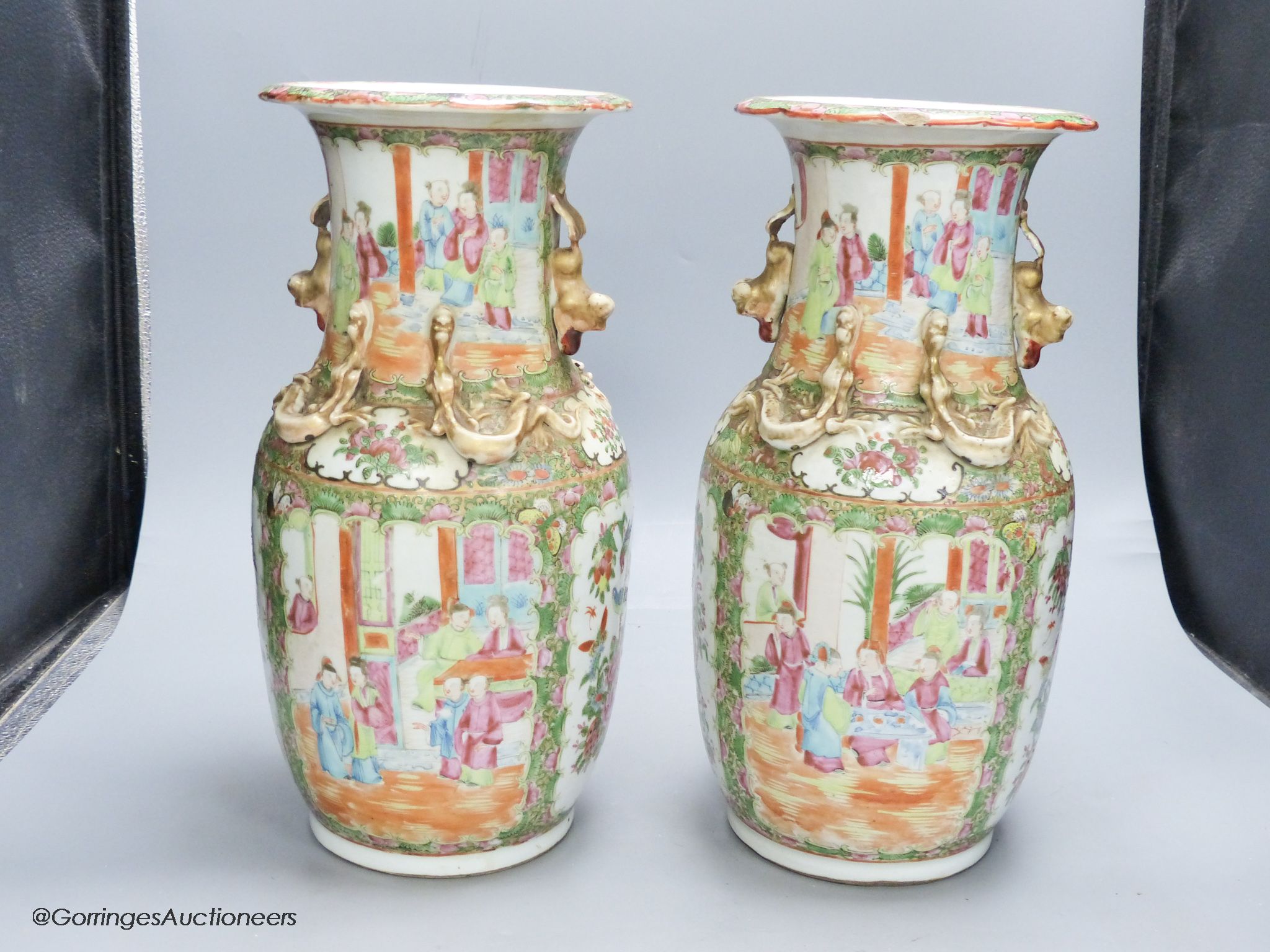 A pair of 19th century Chinese famille rose vases, height 36cm